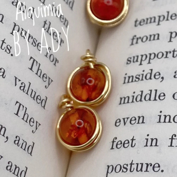 Amber gold handmade stud earrings/fall vibes/luxury/colorful minimalist - Picture 1 of 5